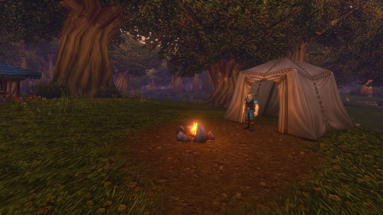 Camping preview: a campfire and tent in the woods.