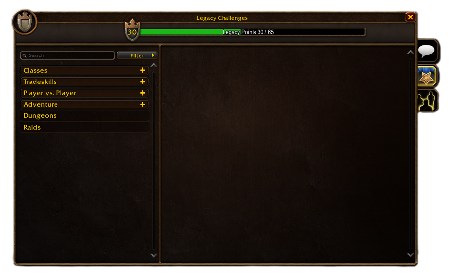 Example Legacy Challenges screen. The displayed points are a preview state.