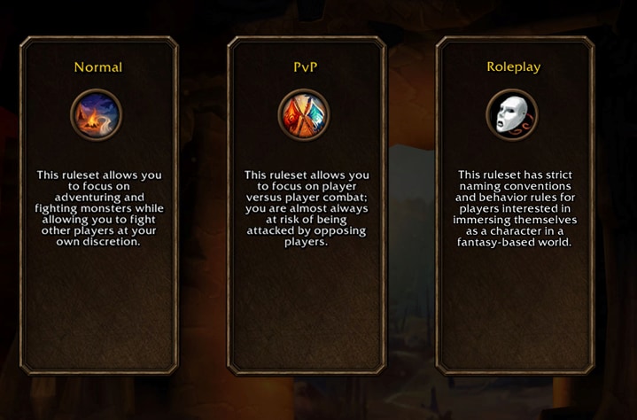 The featured Normal, PvP and Roleplay rulesets. Hardcore follows after launch.
